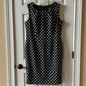 Kasper Black and White Polka Dot Midi Sheath Dress Size 14
